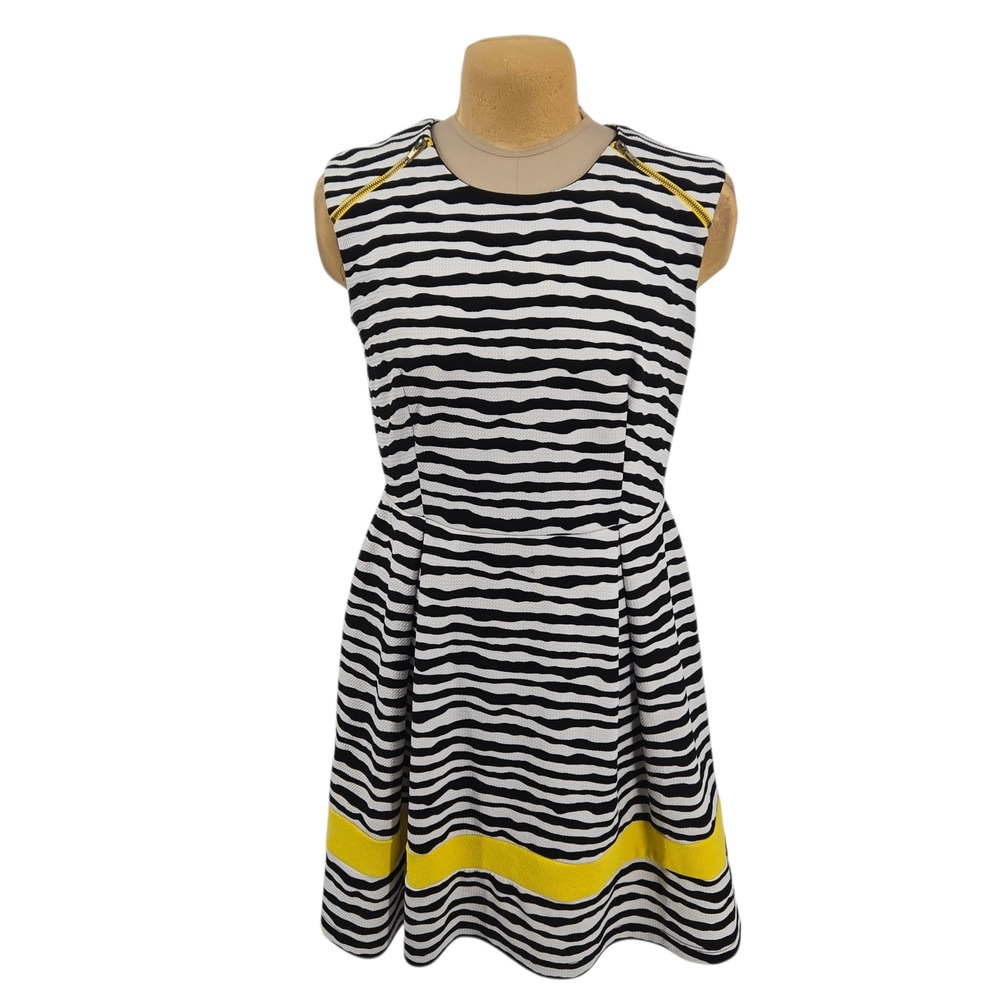 Karin Stevens Fit & Flare Dress Womens 14 Striped Mod Retro Skater Preppy Funky